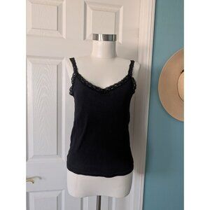 OLD NAVY Womens Y2K Lace Trimmed Black Tank Top Sz L( True Sz M)